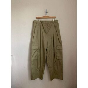H&M Olive Green Cargo Pants High Waist Pleated Wide Leg Trousers‎ size 14